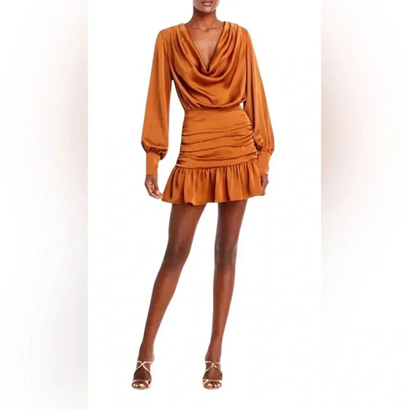 Ramy Brook Camilla Copper Satin Cowl Neck Mini Dress Size 2 NWT - Picture 1 of 9